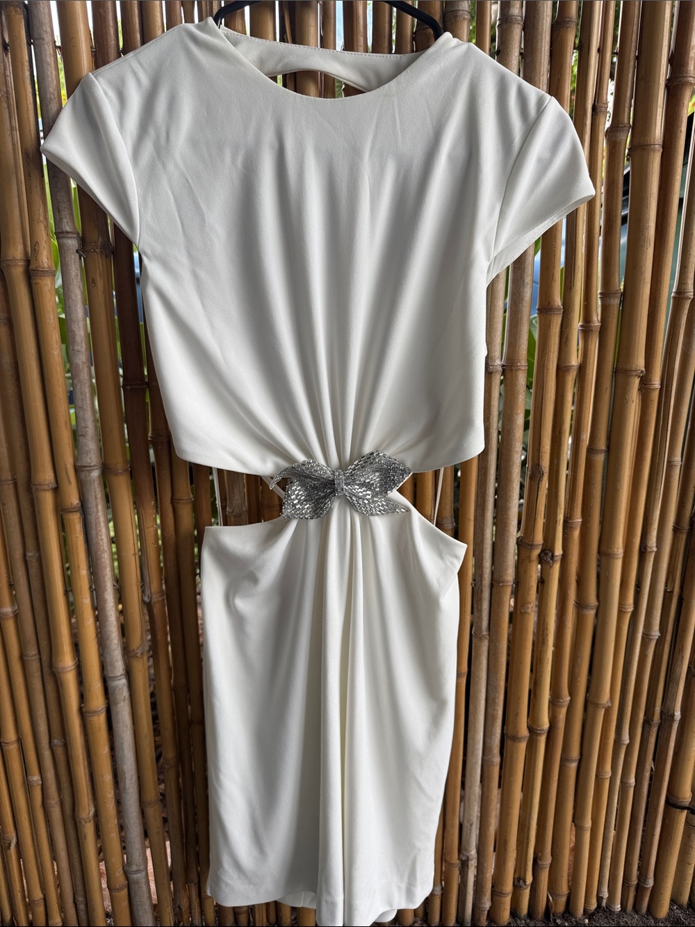 Zara White Backless Dress with Silver Bow Detail